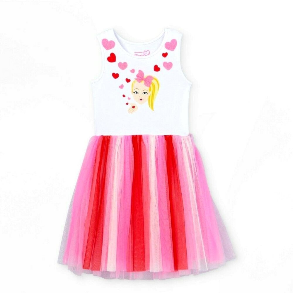 Jojo Siwa Girls Pink Red & White Tulle Valentine Hearts Dress XL